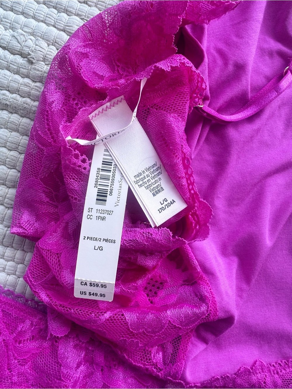 Victoria’s Secret Cami + Lace Shorts Pajama Set Magenta Pink NWT L/XL - Picture 6 of 9